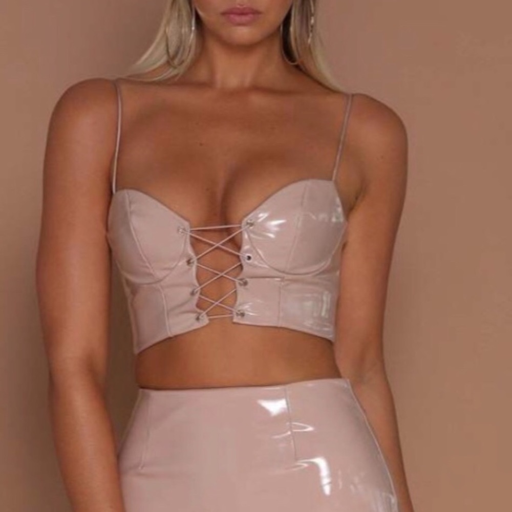 Meshki Vida Lace Up Patent Bustier Crop Top S
